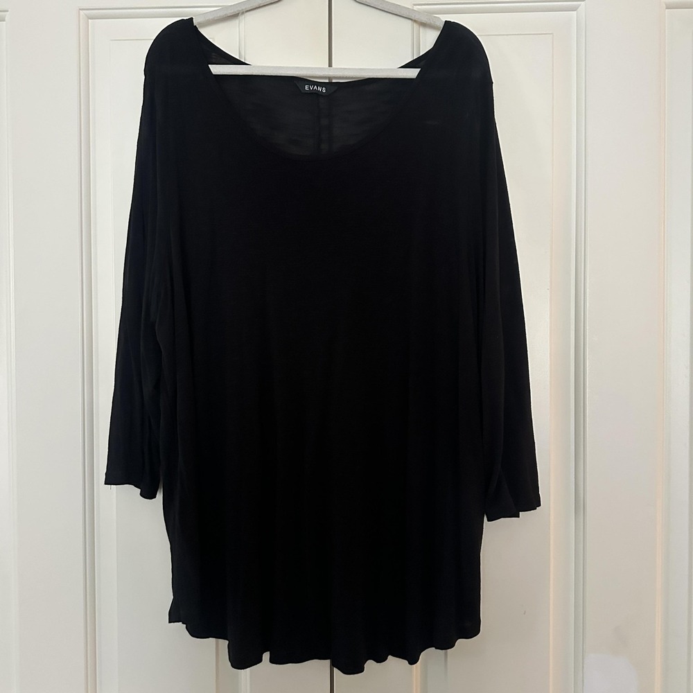 Evans Shirt Womens 26/28 Black‎ Scoop Neck Long Sleeve Tunic Plus Size Top